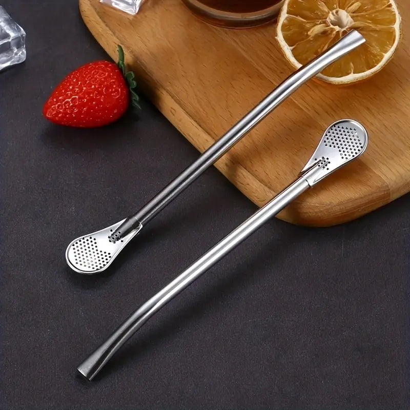 Stainless Steel Straw Filter Spoon,Drinking Straw (Pack of 4)