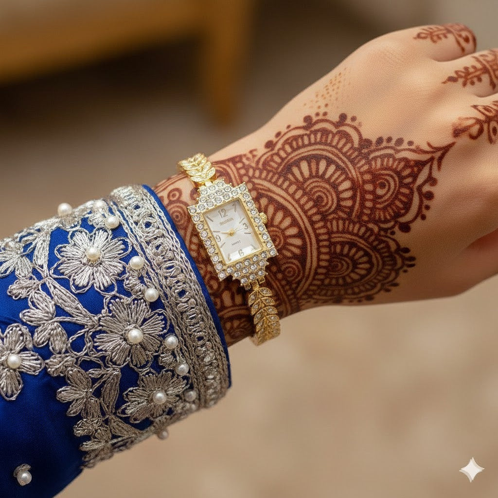 Rectangle Rhinestone Marquise Chain Watch
