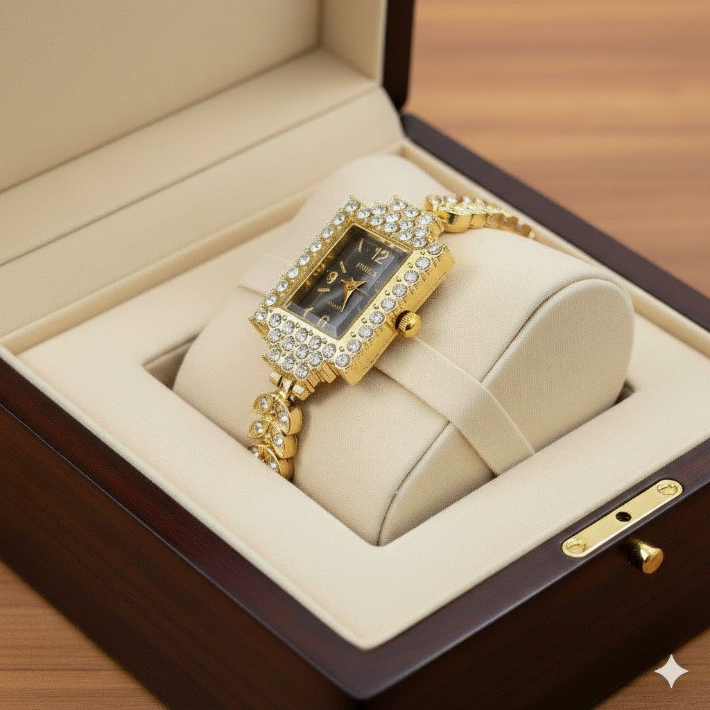 Rectangle Rhinestone Marquise Chain Watch